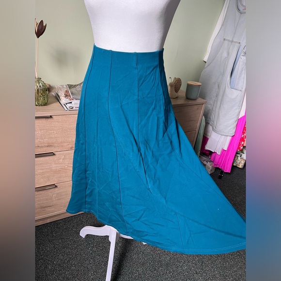 Torquoise Blue Green Midi Knee-Length Panel Pleated Stretch Full Circle Skirt M - Picture 10 of 15